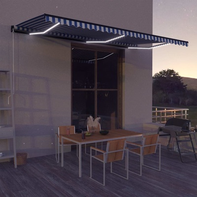 vidaXL Ručně zatahovací markýza s LED světlem 600 x 300 cm Modro-bílá