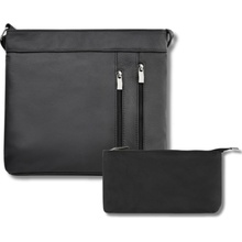 Abruzzo dámska kožená darčeková sada Crossbody kabelka a kožená kozmetická taška čierna