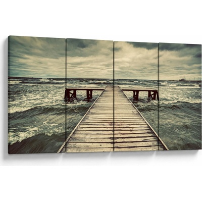 Obraz dřevěného mola na moři, Čtyřdílný 160x80 cm