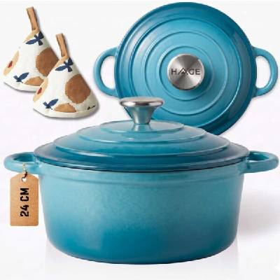 HAGE Smaltovaný litinový hrnec 24 cm 4 l azurový DQ24-azure