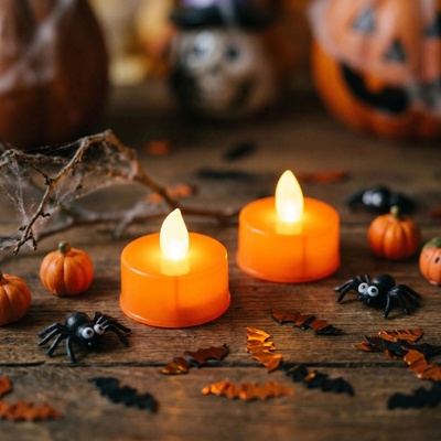 Bewello Halloween LED čajová sviečka - 2 ks – Oranžová