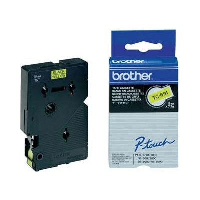 Brother TC-691 černý tlač/žltý podklad la minovaná 7.7 m 9 mm