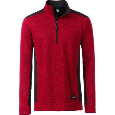 James & Nicholson JN 864 pánska pracovná flísová bunda 1/2zip-Strong červená Mel-čierna