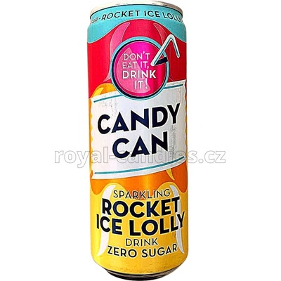 Candy Can Rocket Ice Lolly sycená limonáda bez cukru s příchutí pomeranče malin a ananasu 330 ml