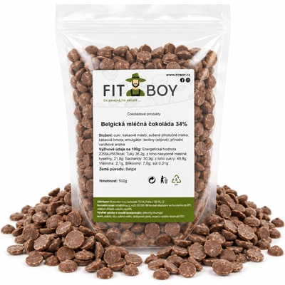FITBOY Belgická mléčná čokoláda 34% 500 g