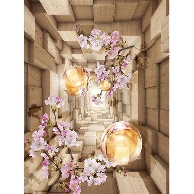 Preinterier Fototapeta panel - PL0756 - 3D kocky s kvetmi vlies - 206cm x 275cm