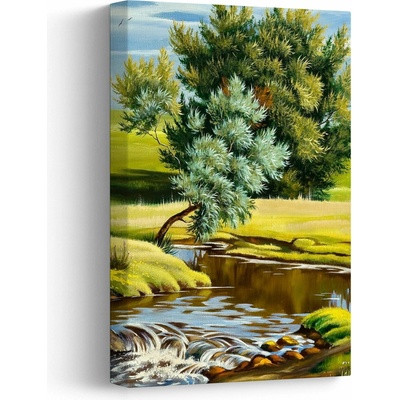 Obraz - Řeka mezi loukami, olejomalba, jednodílný 20x30 cm