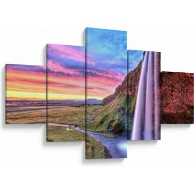 Obraz - Vodopád Seljalandsfoss, päťdielne 125x70 cm