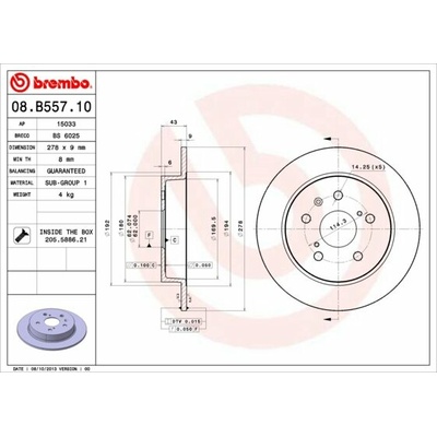 BREMBO brzdový kotúč 08.B557.10, súprava 2 ks