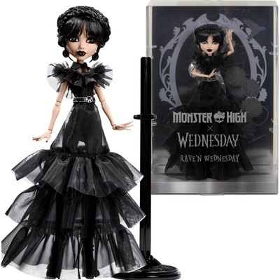 Mattel Monster High X Wednesday Addams v čierných šatoch Rave’N HXJ03