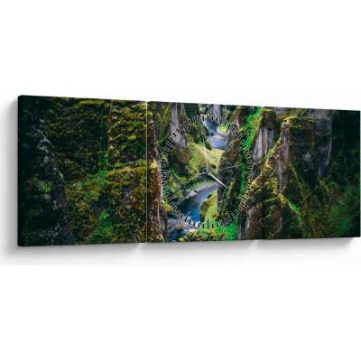 Obraz - Rieka v skalnatom údolí (s hodinami), trojdielne 90x30 cm s hodinami