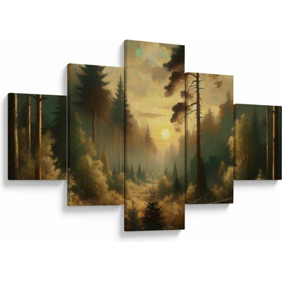 Obraz - Slunce zářící lesem, pětidílný 125x70 cm
