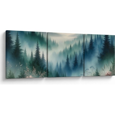 Obraz - Lesní krajina s mlhou, třídílný 90x30 cm