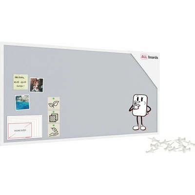 ALLboads Textilná (filcová) nástenka biela 120 × 60 cm v bielom drevenom ráme, TFBLACK126BK