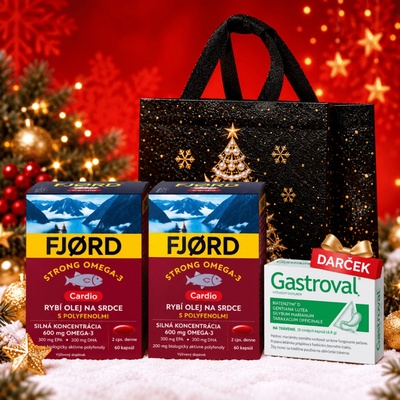 FJORD Strong Omega-3 Cardio rybí olej s polyfenolmi, 2x 60 kapsúl vo vianočnej taške