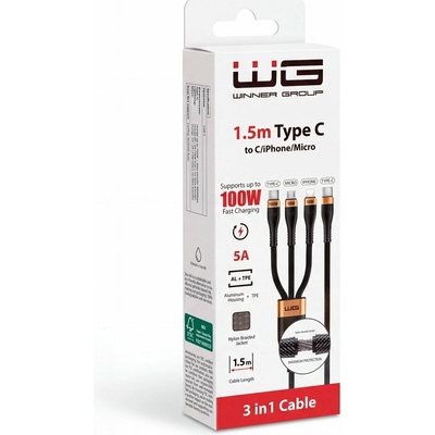 Winner WINKABEL3IN1 3v1 USB-C/Lightning/Micro USB,1,5m, černý