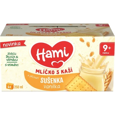 Hami mlíčko s kaší sušenka vanilka 4 x 250 ml – Hledejceny.cz