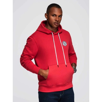 Ombre Men's kangaroo Sweatshirt with hood and college style patch red tmavě červená