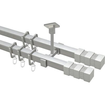 OK-GarnýžeCZ Garnýž kovová hranatá dvouřadá 20x20mm Verona double satina 210 cm do stropu / kroužky s žabkou