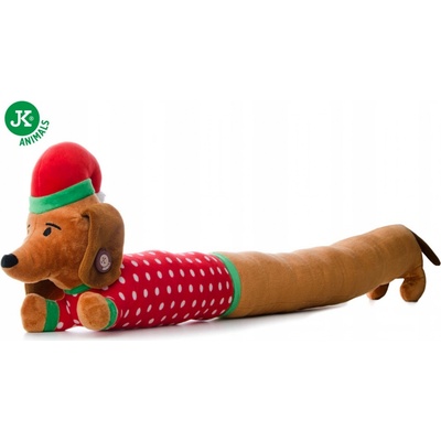 JK ANIMALS plyšový jazvečík XL X-Mas, extra dlhá plyšová vianočná hračka pre psov 96 cm