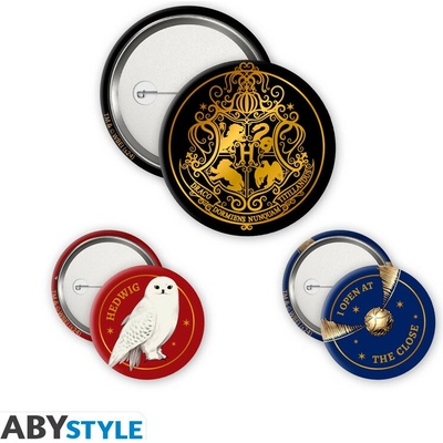 ABYstyle sada odznaků Bradavice zlatonka a Hedvika Harry Potter