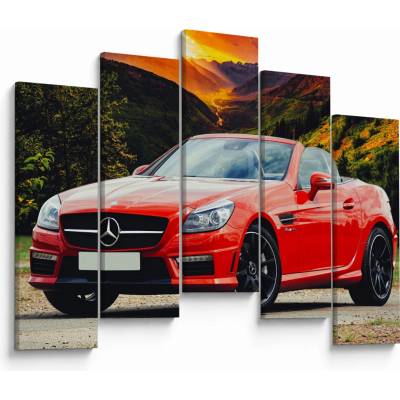 Obraz - červený Mercedes, pětidílný 125x90 cm