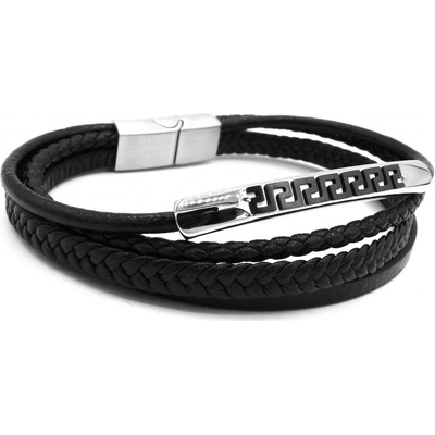 Steel Jewelry náramek pánský černý kožený s kombinací chirurgické oceli NR230904