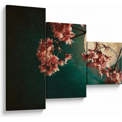 Obraz - Sakura v splne (s hodinami), trojdielne 90x70 cm s hodinami