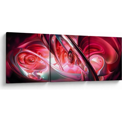 Obraz červených fraktálů, třídílný 150x50 cm