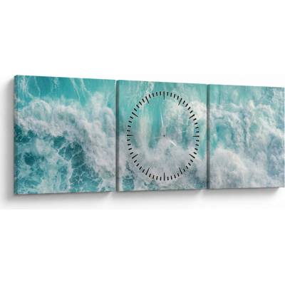 Obraz - Pohľad na vlny oceánu (s hodinami), trojdielne 90x30 cm s hodinami
