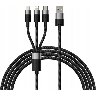 Baseus CAXS000001 StarSpeed Series, USB-C + Micro + Lightning 3,5A, 1,2m, černý