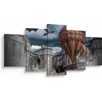 Obraz - Surrealistická krajina (s hodinami), päťdielne 150x80 cm s hodinami