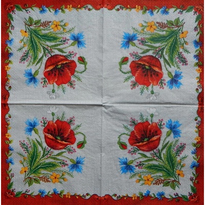 Maki obrúsky Mák a červený rámeček 33x33cm