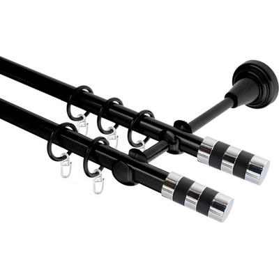 OK-GarnýžeCZ Garnýž kovová dvouřadá 19mm Sigma double černá 120 cm do stěny / kroužky s háčkem
