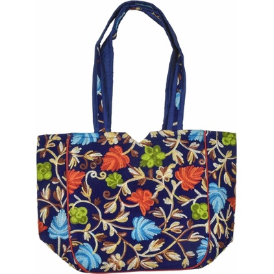 Sanu Babu Taška na zip s kašmírskou výšivkou modrá 30x30x14cm + 30cm ucha
