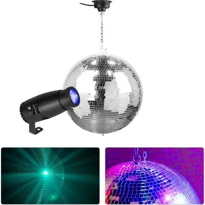 Fuzzix Set 40cm zrcadlové disco koule, motorku a RGBW pin spot reflektoru s manuálním zoomem