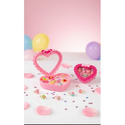 Teddies Prstýnky/Prstýnek sada plast 12ks nastav. velikost 2 druhy v plastové krabičce 13x12x4cm 12ks v boxu