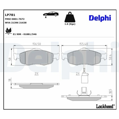 Sada brzdových platničiek kotúčovej brzdy DELPHI LP781
