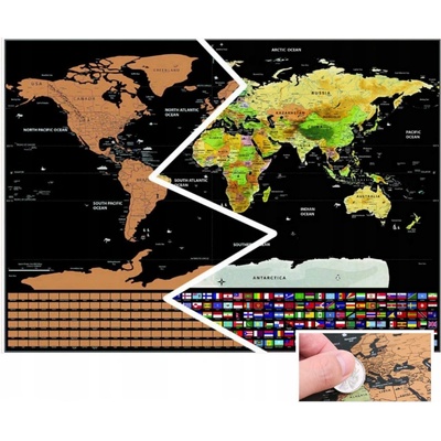 Stírací mapa světa černá s vlajkami 82x59cm Malatec 23443