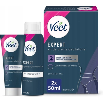 Veet Sada pro depilaci intimních partií depilační krém a pěna, 2x50 ml