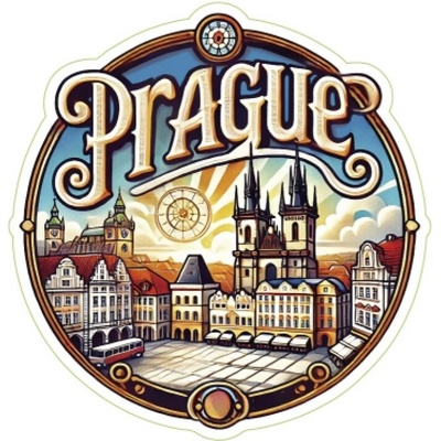Samolepka ČR Prague so Staromestským námestím 6,2 x 6 cm - farebná