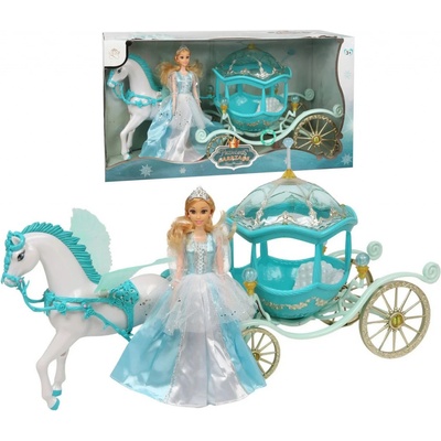 iMex Toys Interaktivní kočár s chodícím koněm Pegasem a panenkou