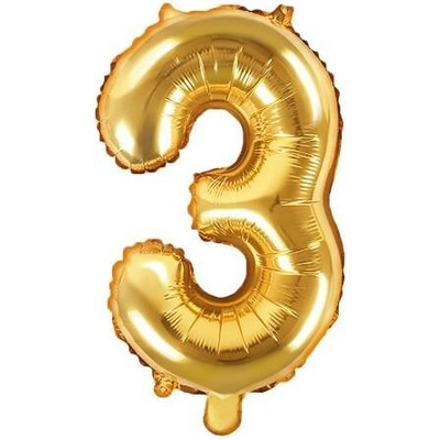 PARTYDECO Foliová číslice 3 zlatá 35cm