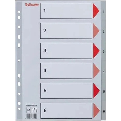 ESSELTE Register, plastový, A4, 1-6, ESSELTE, sivá