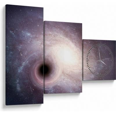 Obraz - Špirálna galaxia (s hodinami), trojdielne 90x70 cm s hodinami