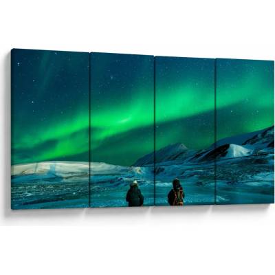 Obraz lidí u polární záře, Čtyřdílný 160x80 cm