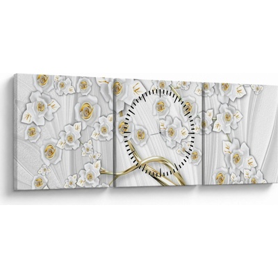 Obraz - Strom so zlatým dekorom (s hodinami), trojdielne 90x30 cm s hodinami