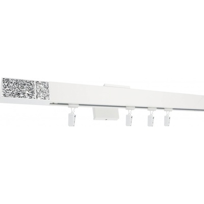Kovovégarnýže Garnýže Quadrato crystal light bílá lesklá Jednořadá, 151-200cm, jezdec s kovovou žabkou