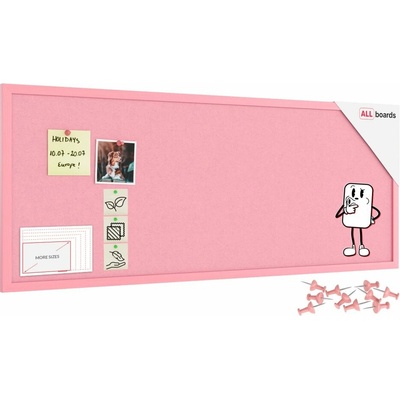 ALLboads Textilná (filcová) nástenka ružová 100 x 40 cm v ružovom drevenom ráme, TFPINK104P
