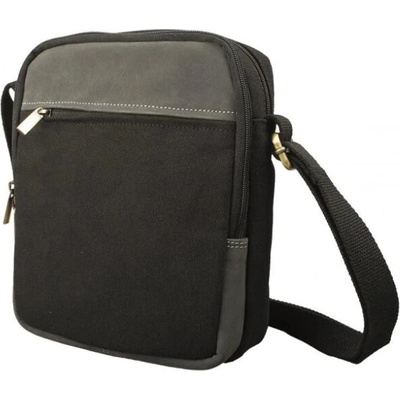 Crossbody taška plátno s kůží buvolího lovce černá/antracitová